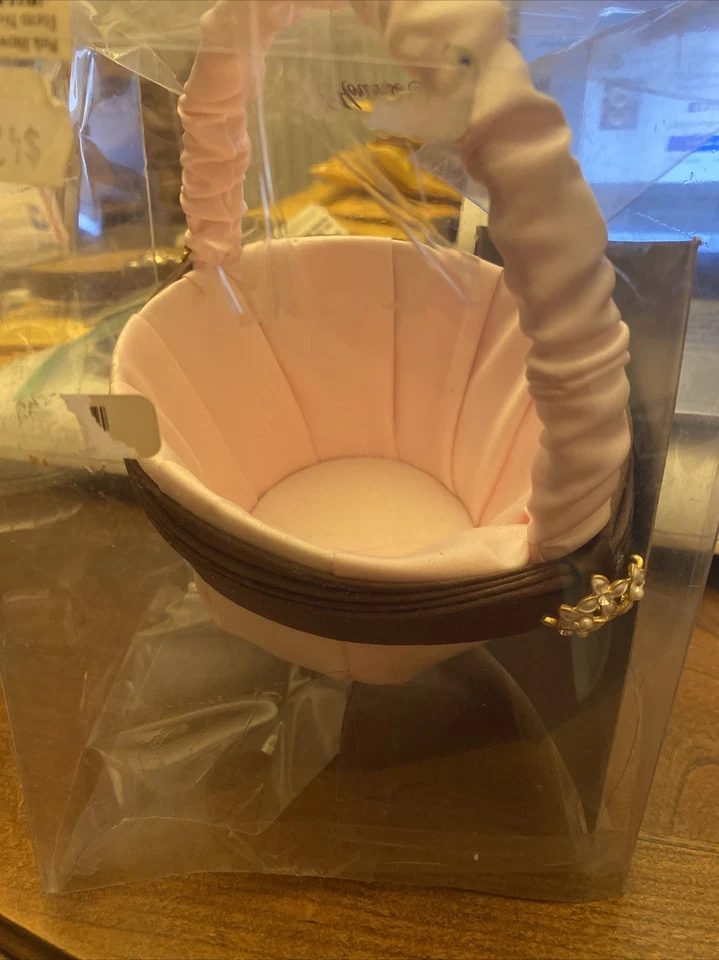 Hortense B. Hewitt Accesorios Boda Flor Niña Cesta Rosa y Marrón, 8 Pulgadas Foto 3 de 4