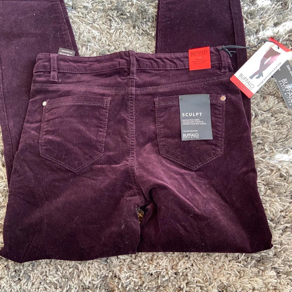 Buffalo Slim Esculpido Delgado Pana Tiro Medio Borgoña Púrpura Oscuro 8 x 29 Nuevo Foto 2 de 2