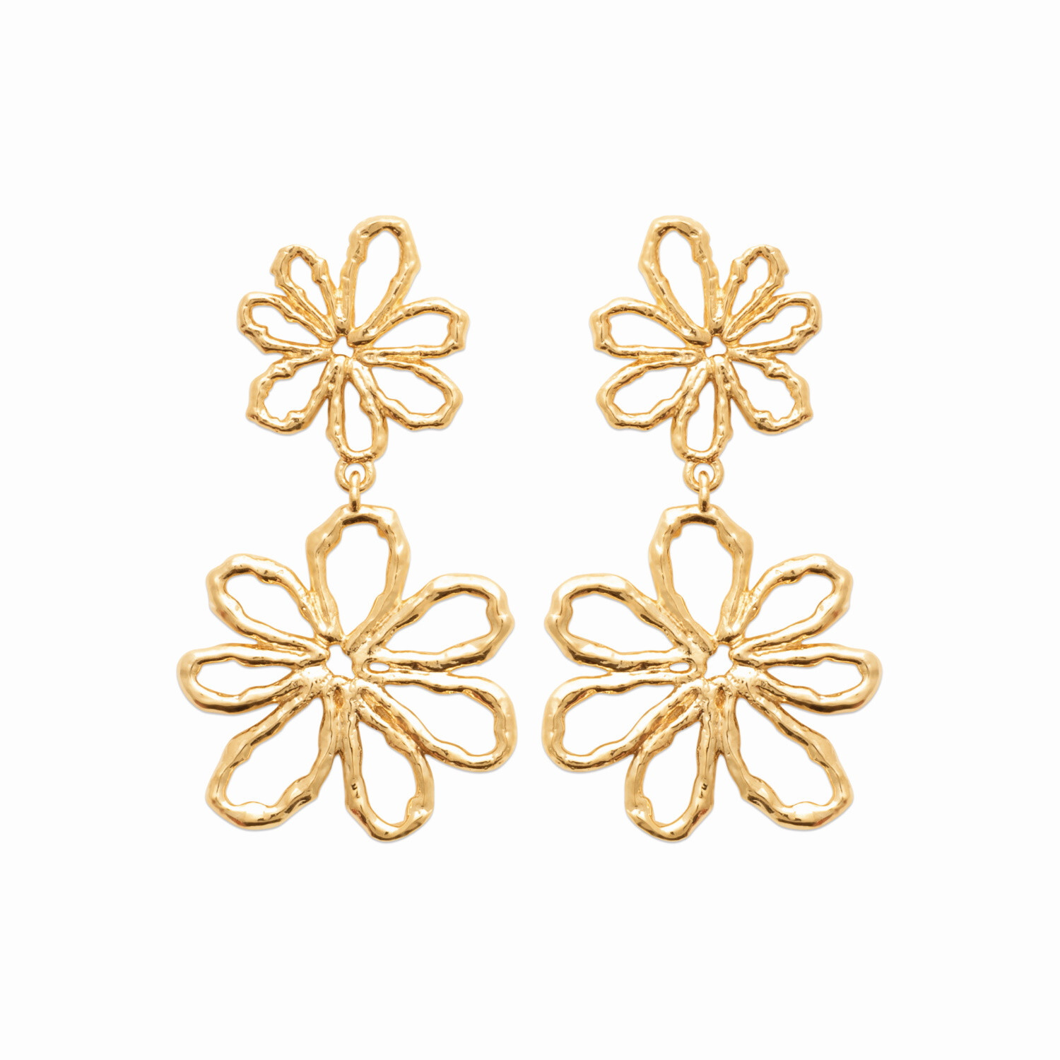 Boucles d'oreilles pendantes fleurs plaqué or 18k cadeau femme