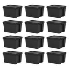 Black 12 x Large Plastic Containers Storage Boxes With Lids 45l Wholesale BULK