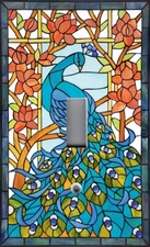ART NOUVEAU STAINED GLASS PARADISE PEACOCK Light Switch Wallplate Outlets