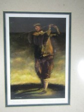 Vintage Art Print Signed Michael Downs- Golf- Golfing- Golfer- Nailed It  13.75