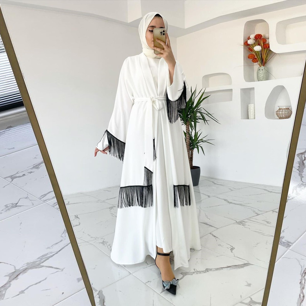 Islamic Clothing White Colour Abaya White Open Dress Muslim Dubai