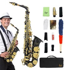 Golden Alto Saxophone Brass Engraved Alto Sax with Adjustable Strap Good Sound