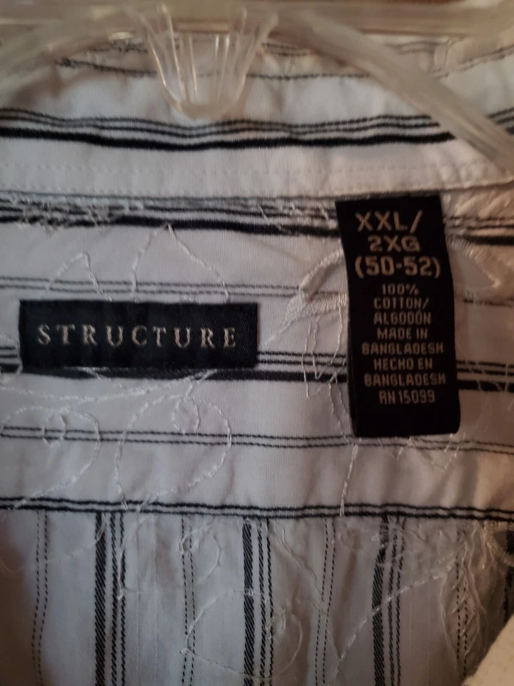 Structure  XXL Men's Embroidered Y2K? White Long Sleeve Button Up Striped Shirt - Image 3 of 4