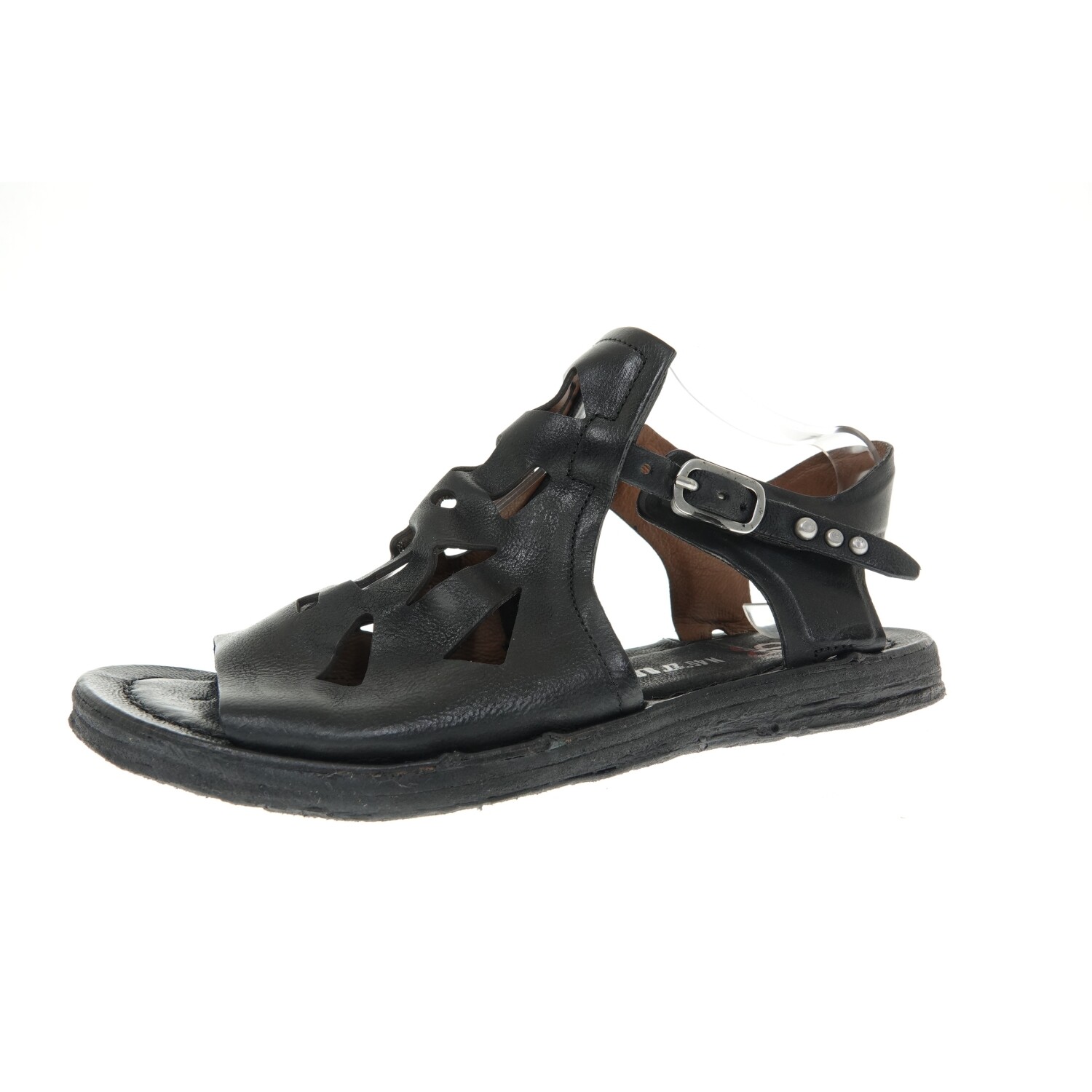 А.С.98 Римхен Сандаленен Сандалеттен Ледер Шварц Дамен Шухе Гр. 37