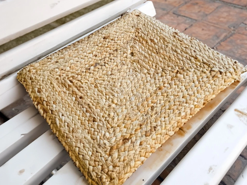 Jute Seat Pad Comfort Padding Seat Cushion With Ties Natural Braided Cushions - Image 2 of 4