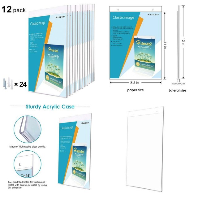 MaxGear Acrylic Sign Holder 8.5 x 11 inches Clear Wall Mount 8.5x11, eBay