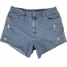 Vintage Levis Jean Shorts Sz 18W Y2K Distressed Cut Offs Light Wash Denim 2000s