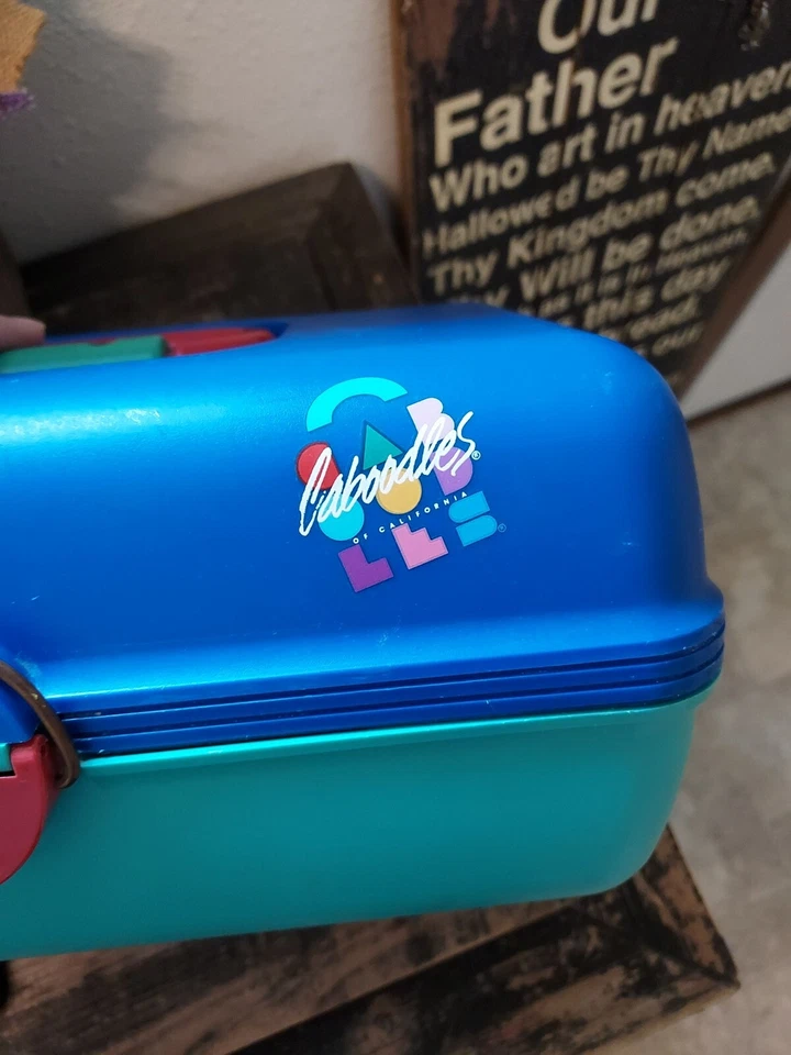 Estuche de Maquillaje de Almacenamiento Caboodle Plano # 2602 Vintage Años 80 90 Azul Teal Rosa Foto 3 de 4