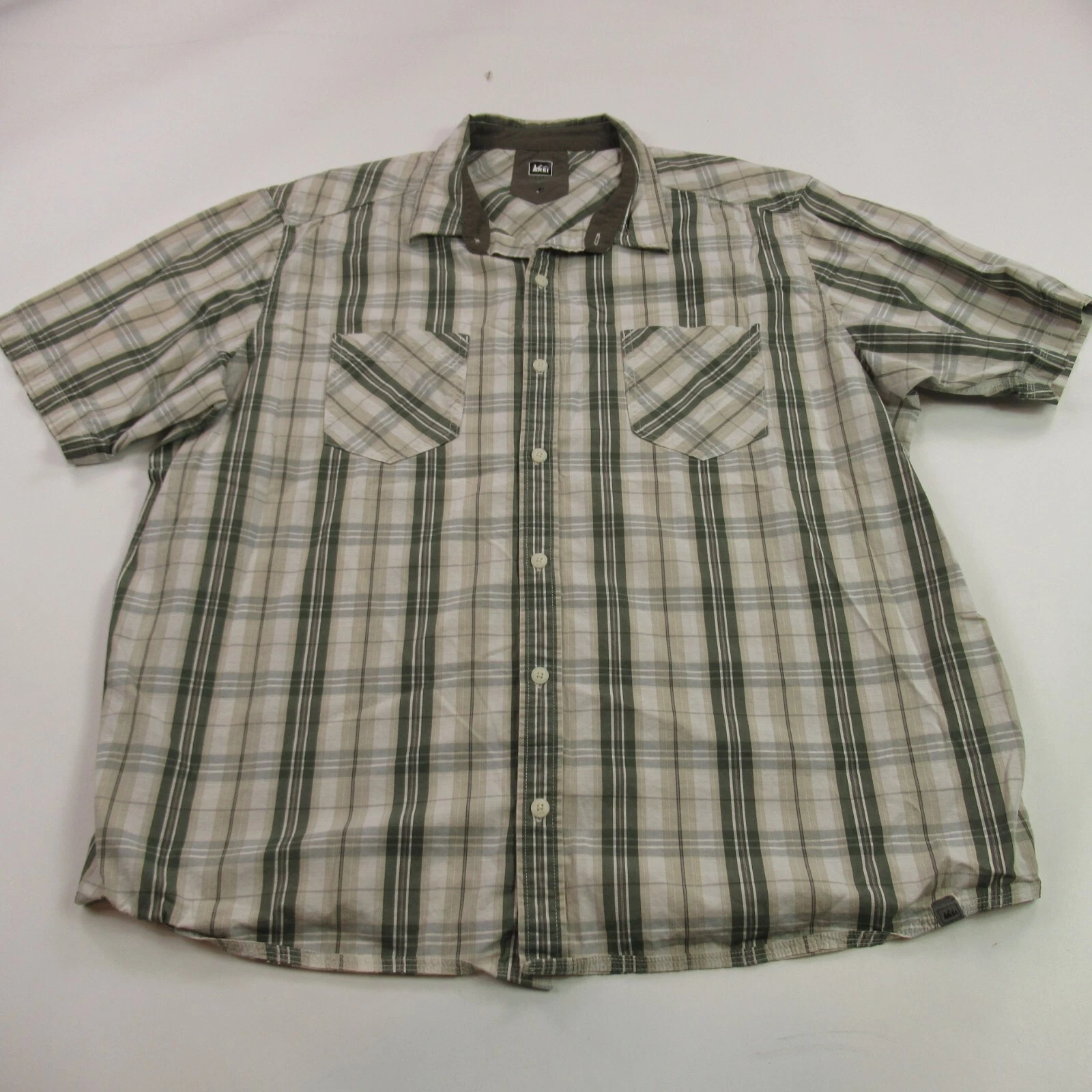 REI Shirt Mens Short Sleeve Button Front Plaid Pockets Hiking 2XL