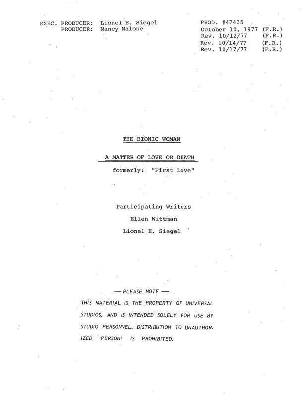 Classic Script The Bionic Woman Escape to Love Richard Anderson Notes copy