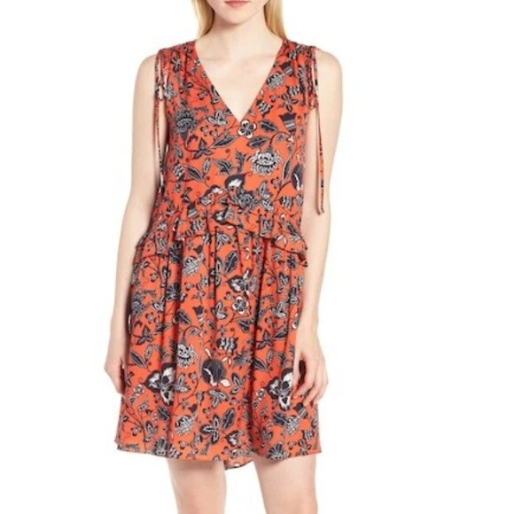 NEW Nordstrom Signature Floral Print Silk Dress in Orange Size 6