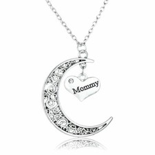 Elegant 925 Sterling Silver I Love You To The Moon And Back Mommy Charm Necklace