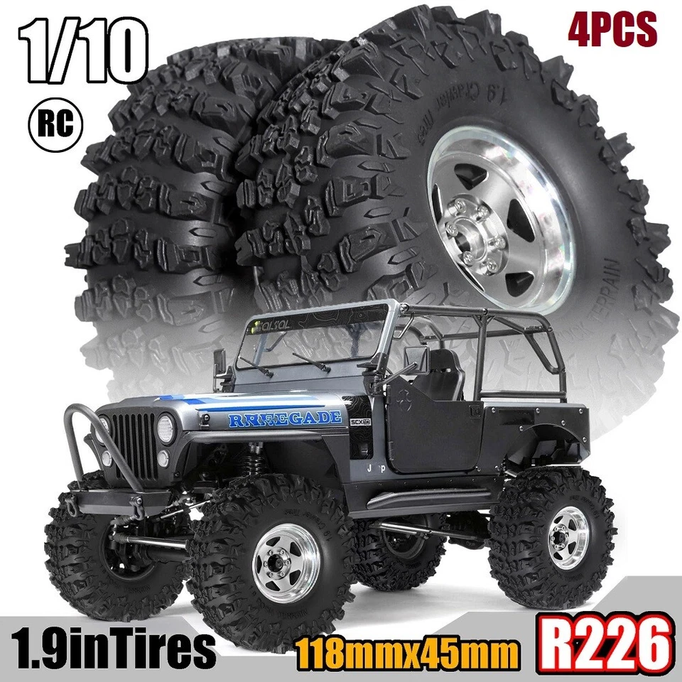 4PCS 118mm 1.9" Tires & 12mm Hex Wheels Rim Set for 1/10 RC Rock Crawler SCX10 - Image 2 of 4