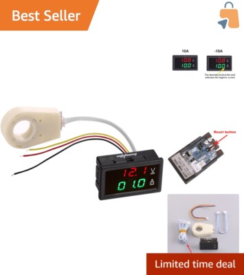 Compact Dual Display Volt and Amp Meter with Hall Effect Sensor - 100A Max