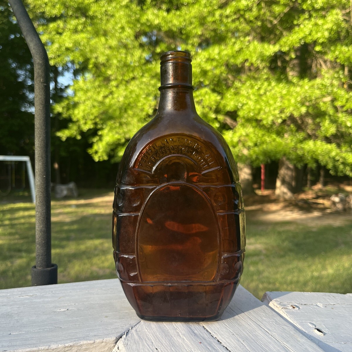 Vintage 1940s Amber Brown Whiskey Bottle Decorative Glass