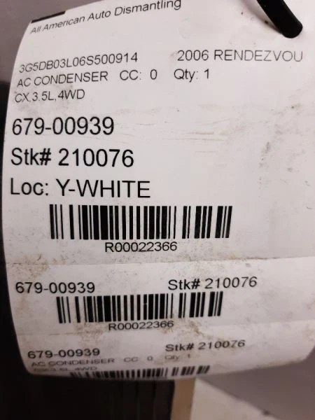 AC Condenser 3.5L 2006-2007 Buick Rendezvous 10339104 - Image 3 of 4