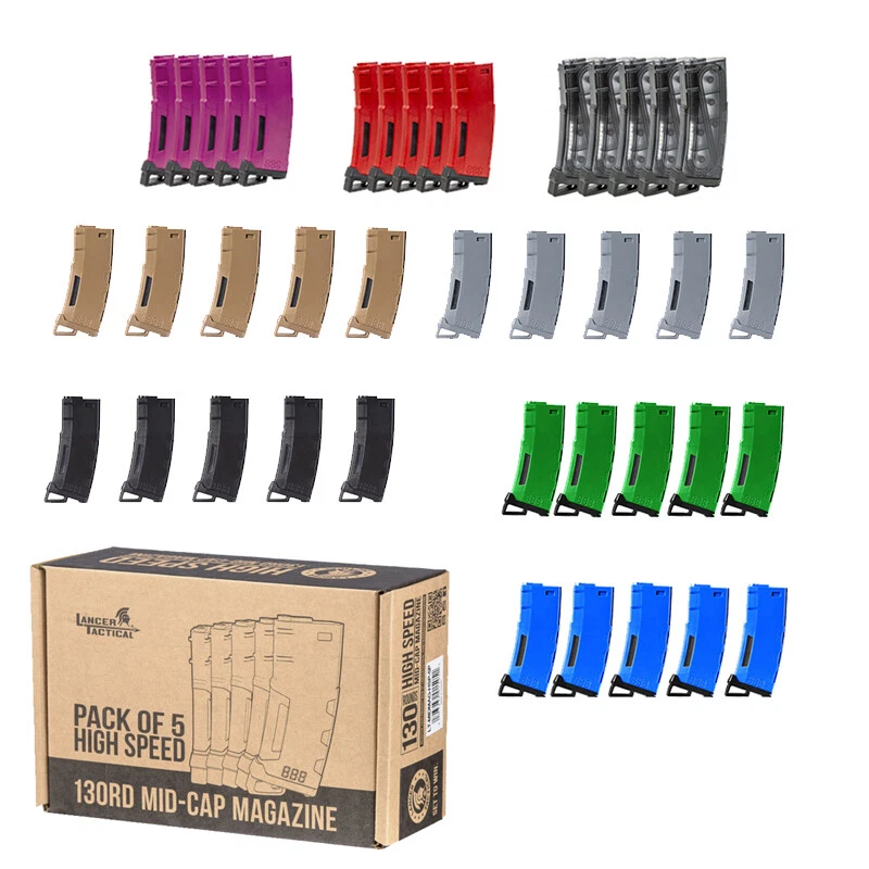 Lancer Tactical AIRSOFT 130 Round High Speed Mid-Cap Magazine Pack