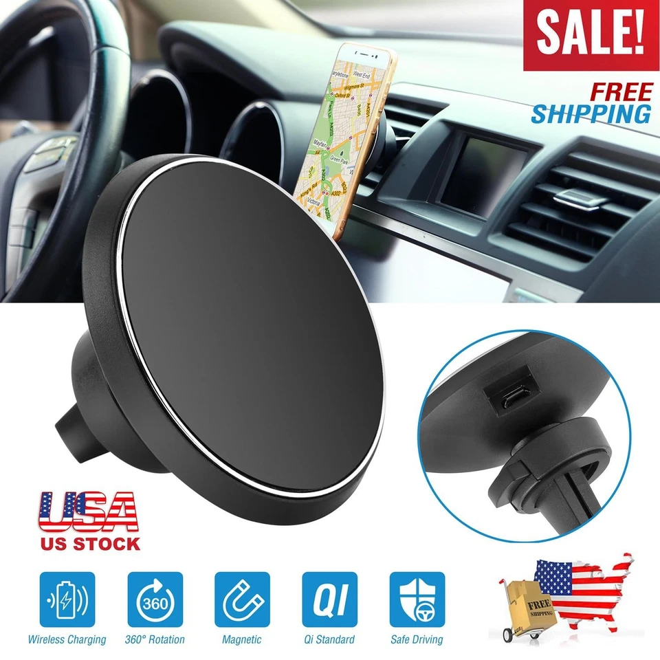 Qi Wireless Car Charger Magnetic Car Phone 5W Charging Pad Air Vent Mount Holder - Image 4 of 4