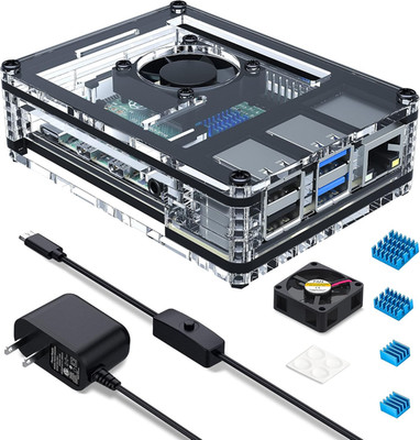 Raspberry Pi 4 Case with Fan, 5V 3A Power Supply & 4 Aluminum Heatsinks