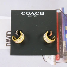 NWOT Coach Signature Pink Enamel Huggie Earrings Gold Plated
