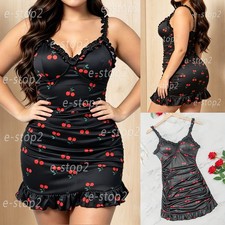 Black Women's Sexy Lingerie Lace Cheery Dress Babydoll Teddy Nightwear Plus Size