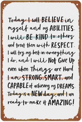 Metal Tin Sign Positive Daily Affirmations Poster Wall Art For Room Office Coffe