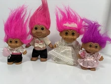 Vintage Troll Doll Lot – Bride, Groom, Flower Girl & Ring Bearer – 4 Dolls