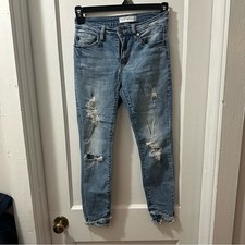 KanCan Blue Ankle Cropped Jeans with Distressed Details