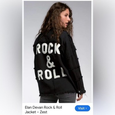 Elan Black Rock & Roll raw hem distressed Jacket White logo Snap button Medium