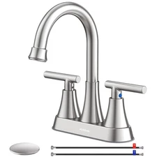 Eco-Friendly Brushed Nickel Centerset Faucet with 360 Swivel - Versatile Design