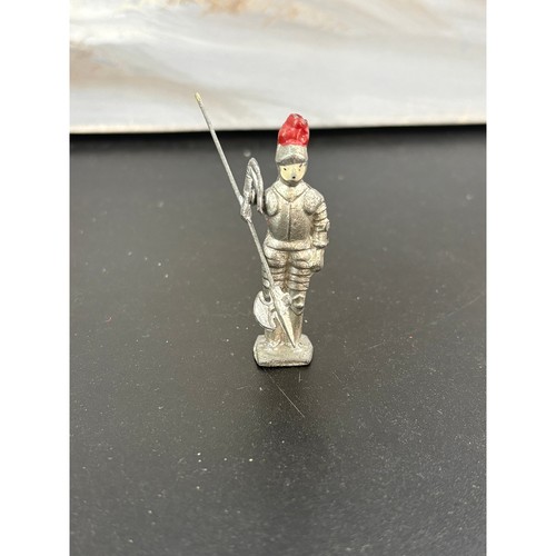 Vintage Japan Miniature Knight Figurine Pewter Lead Armor Red Plume Halberd