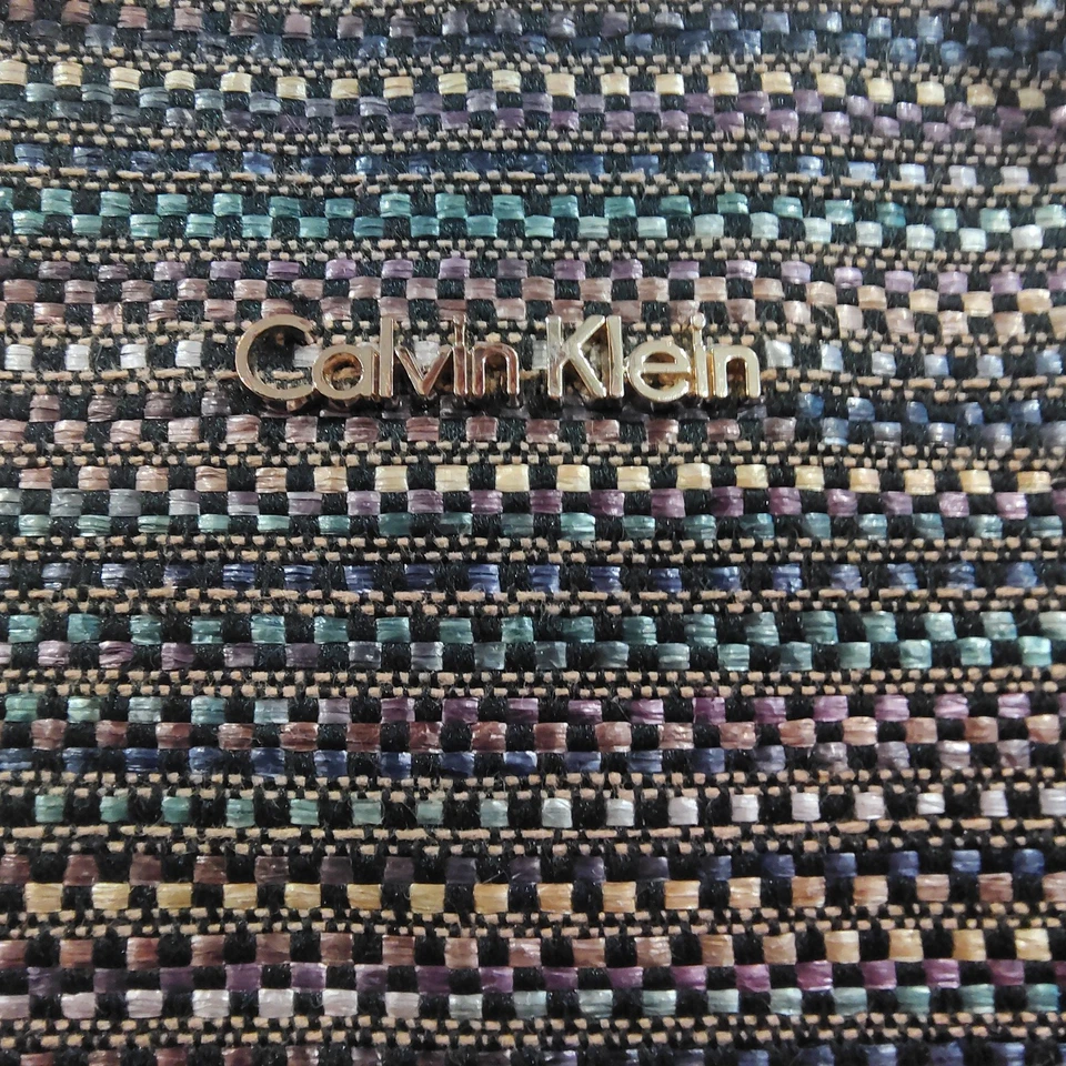 Bolso de Mano Calvin Klein Multicolor Rafia Tamaño Mediano Imitación Cadena Dorada B46 Foto 3 de 4