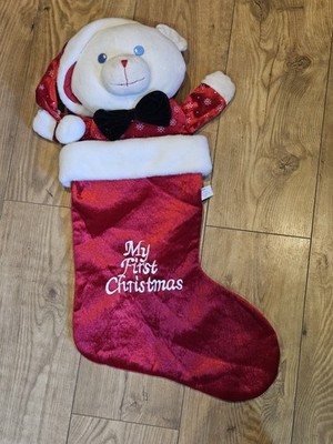 St Bernard Dunnes My First Christmas White Teddy Bear Topped Christmas Stocking