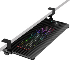 Under-Desk Pull-Out Keyboard Tray with C-Clamp Mount, Black Carbon Fiber