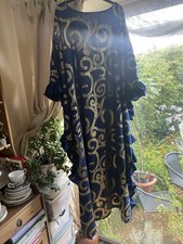 Shein Curve 4XL Gorgeous Round Necked Dark Blue & Gold Ruffle Side Kaftan Dress