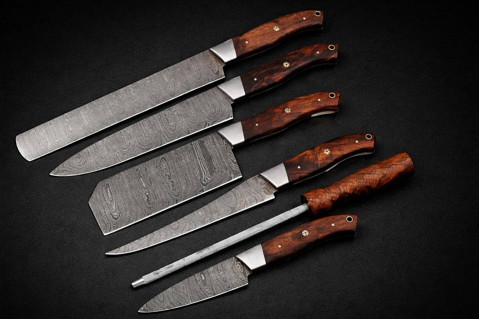 Handmade 6 Damascus Steel BBQ Kitchen Chef knife set with leather roll bag
Opens in a new window or