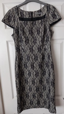 MARKS & SPENCER Cream Black Lace Cap Sleeve Bodycon Party Dress Size UK 12 BNWOT