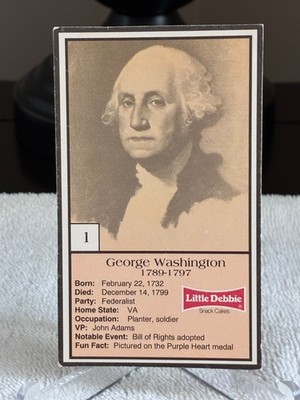 Little Debbie Snack Cakes US Presidents Trading Card George Washington #1 VG+