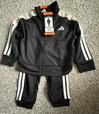 Adidas Boys 2-Pc Active Set Tracksuit/Jog, Black, Wht. Stripe, Full Zip 2T, NWT