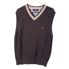 Vtg Tommy Hilfiger Golf V Neck Cable Knit Sweater Vest Navy Blue Men's XL Logo