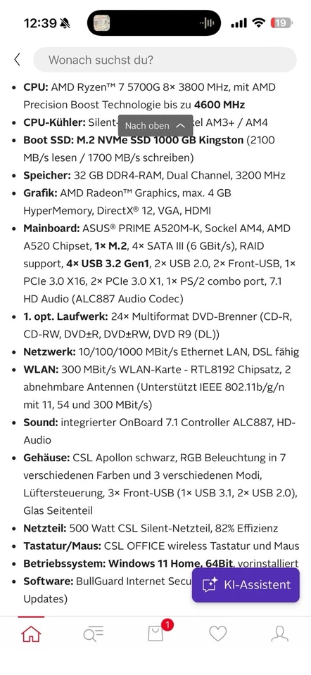 Sprint V28318 Gaming-PC Amd Ryzen 7 5700G 32 GB RAM DDR4 Radeon Graphics 4GB - Bild 4 von 4