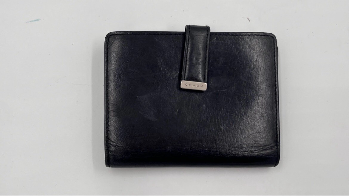 Vintage Coach Change Purse Black がま口 Coach Vintage BLACK Leather Wallet Purse With Coin Unit Snap