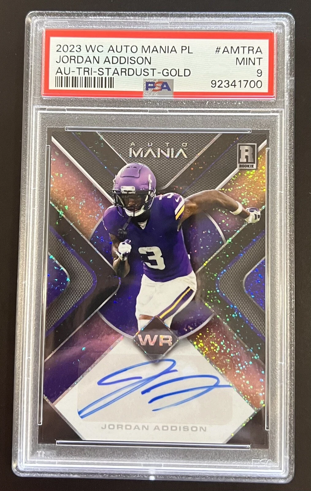 Jordan Addison Wild Card Auto Mania Pro Look Autographs #AMTRA Triangle-Stardust Foil-Gold