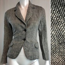 Max & Co Women's 10 Black White Gray Linen Hemp Mara 2 Button Blazer Jacket