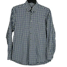Scott Barber Men Button Down Shirt Size Large Blue Gray White Check Long Sleeve