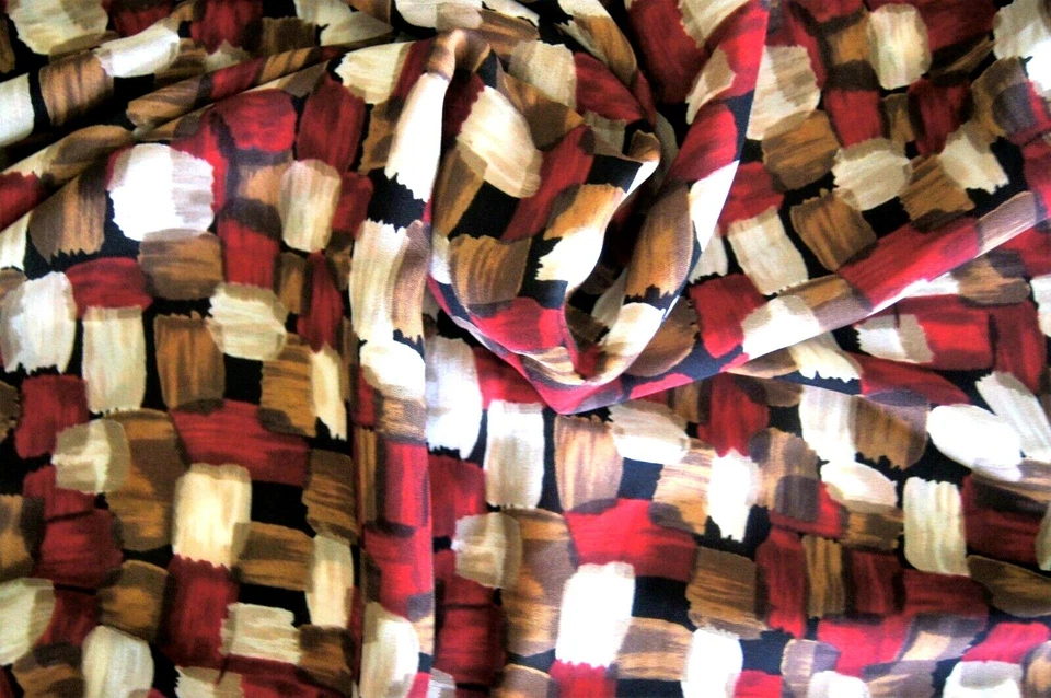 2+ Yards Red White Brown Paint Brush Strokes Semi Sheer Fabric 82" X 60" - Image 2 of 3