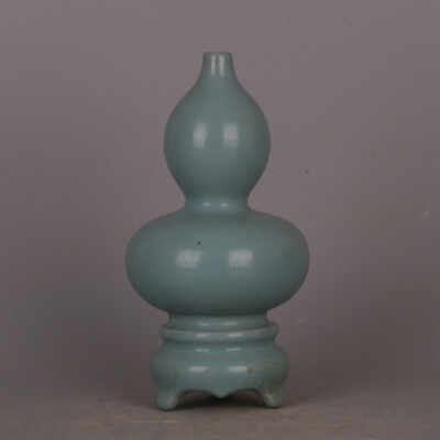 8.7'' Collection Chinese Song Porcelain Ru Kiln Celeste Glaze Gourd Flower Vase