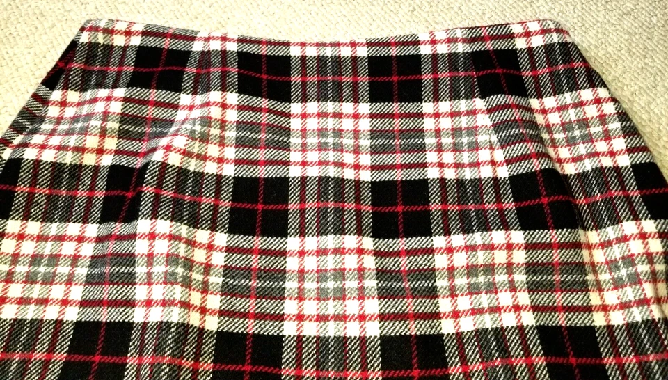 女式 Skirt-CHARTER CLUB-White/红色/黑色格子羊毛裹身中长衬里流苏 -10 — 第 4/4 张图片